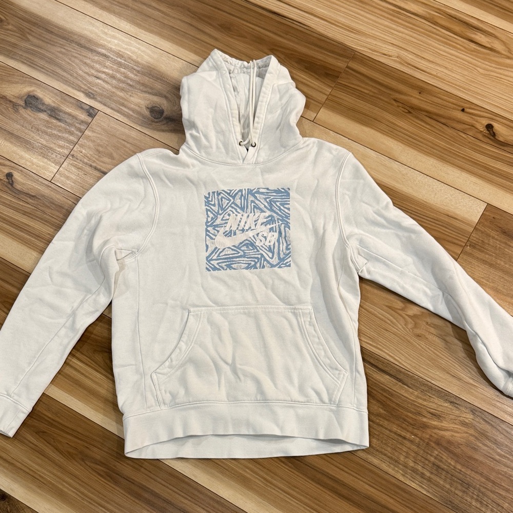 Nike Cream Hoodie with Blue Pattern